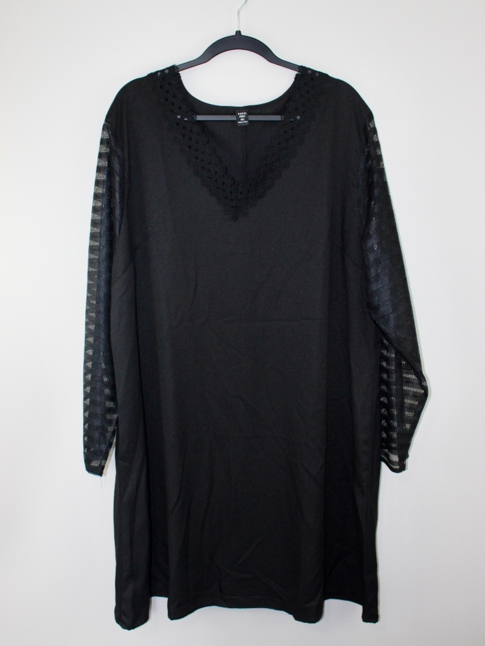 Shein Curve Black Crochet Trim Mesh Sleeve Tunic Size 4XL